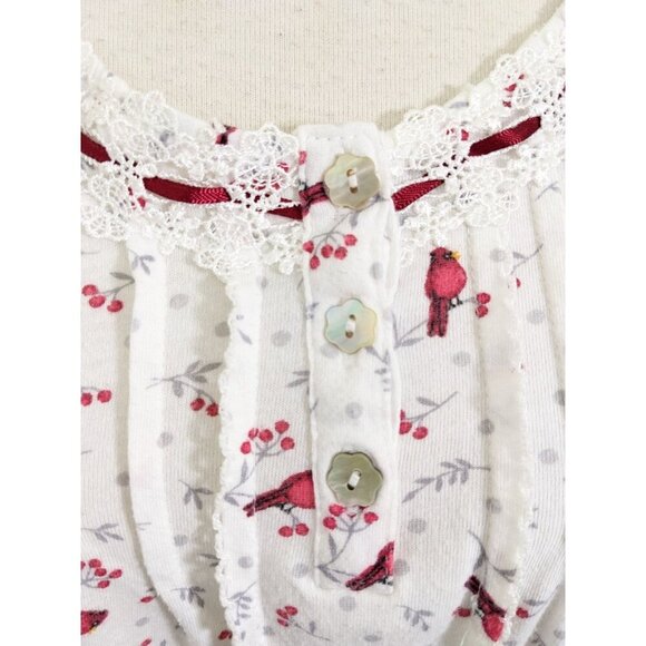 Aria Nightgown Womens M White Red Cardinal Soft Fleece Long Sleeve Grannycore - Picture 6 of 8